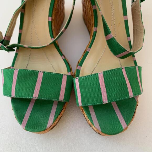 Kate Spade Green and Pink stripe Cabana Wedge Sandals size 8 - Picture 3 of 11